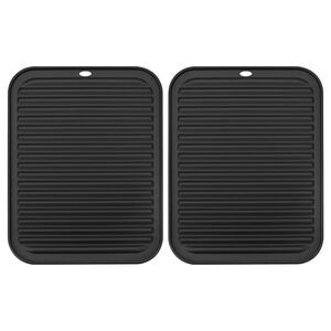 2 Pcs 12" x 9" Silicone Sink Drain Pad Heat Resistant Suitable - Black
